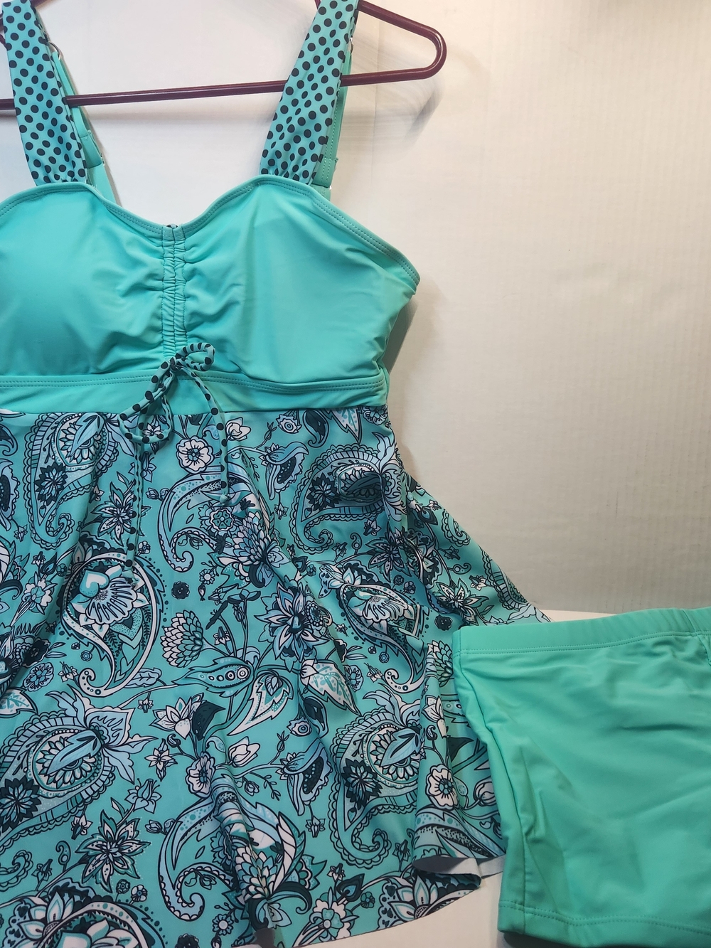 Aqua Paisley Tank Bodysuit with Skirted Shell
